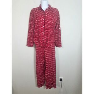 Victoria's Secret Red Penguin Print Flannel Pajama Set Womens XS Button Down PJ